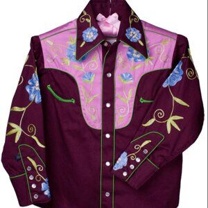 Rockmount Ranchwear Women Large Embroidered Floral Two Tone Pink Western Shirt
